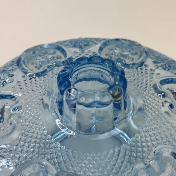 Vintage 1970 Light Blue Marked KIG Malaysia Glass Candy Nut Dish with Lid 7"x4" - Picture 4 of 9
